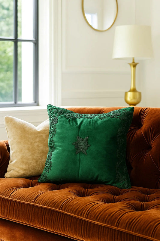 Handmade Velvet Cushion Cover (Green on Green)