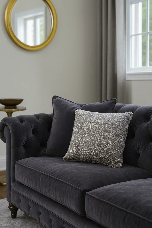 Handmade velvet Cushion Cover (Grey pearl & Silver)