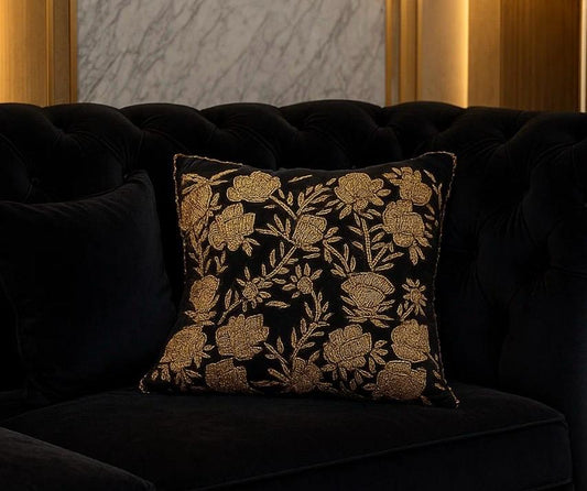 Handmade velvet Cushion Cover (Black and Gold)