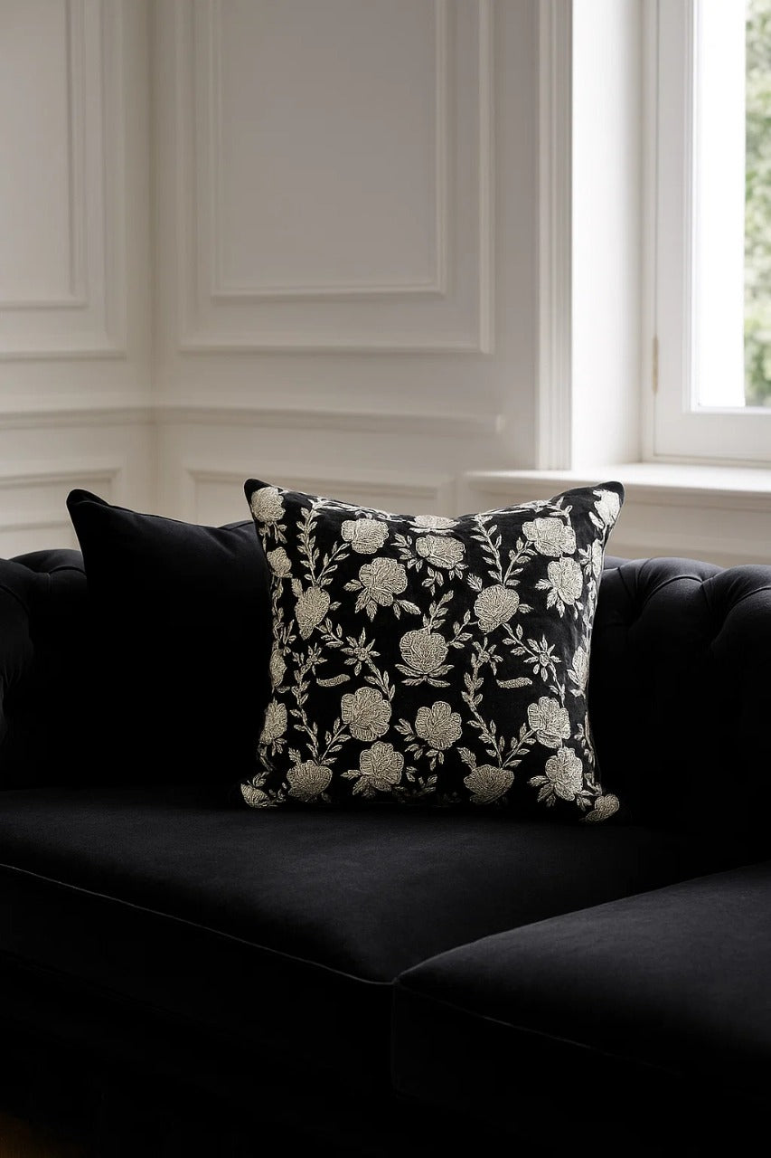 Handmade velvet Cushion Cover (Black and Silver) - Handmade Stories