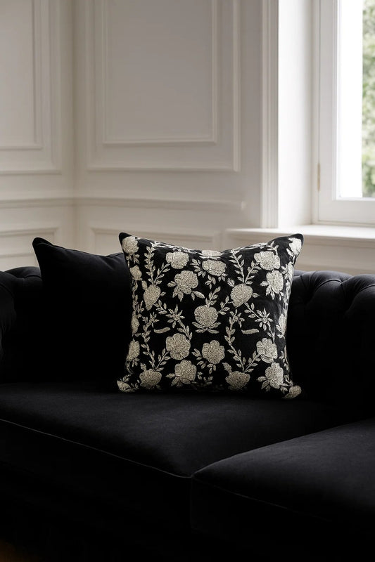 Handmade velvet Cushion Cover (Black and Silver)