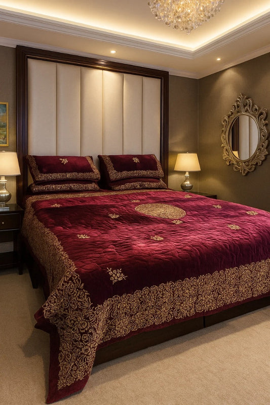Maroon and Gold hamdmade beaded bedset (Design 1) - Handmade Stories