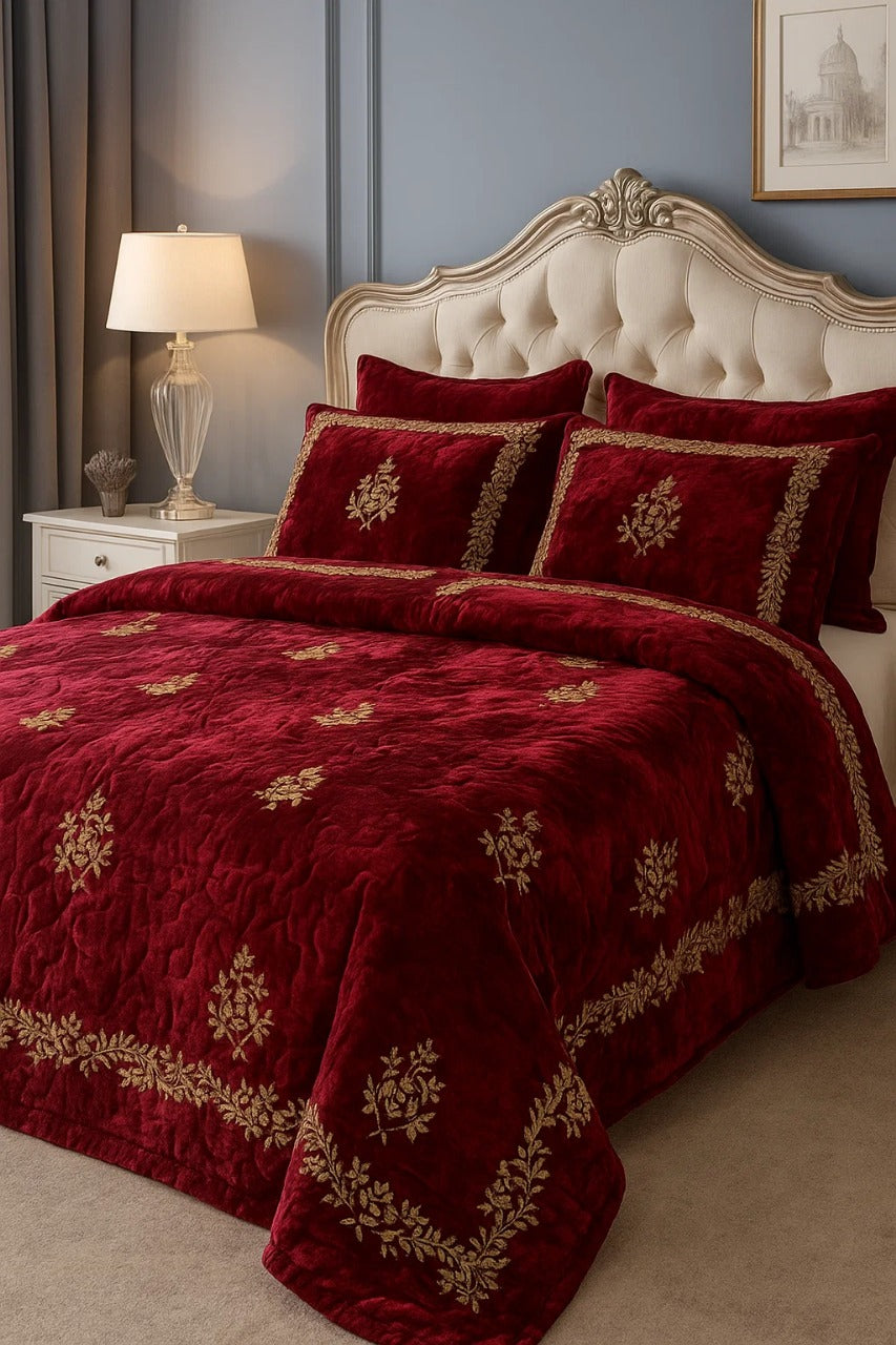 Maroon and Gold hamdmade beaded bedset (Design 2) - Handmade Stories