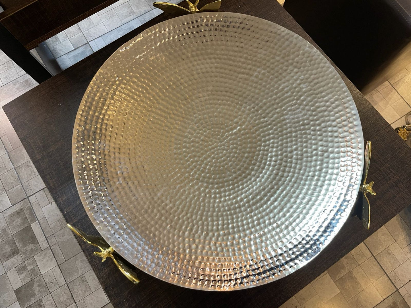 Large Hammered Mandi serving platter - Butterfly (Gold)