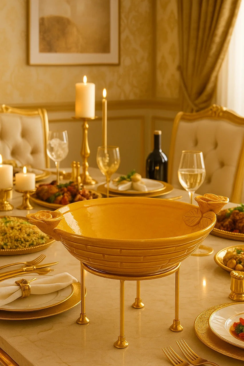 Handmade Rose Serving Platter with Stand - (Mustard)