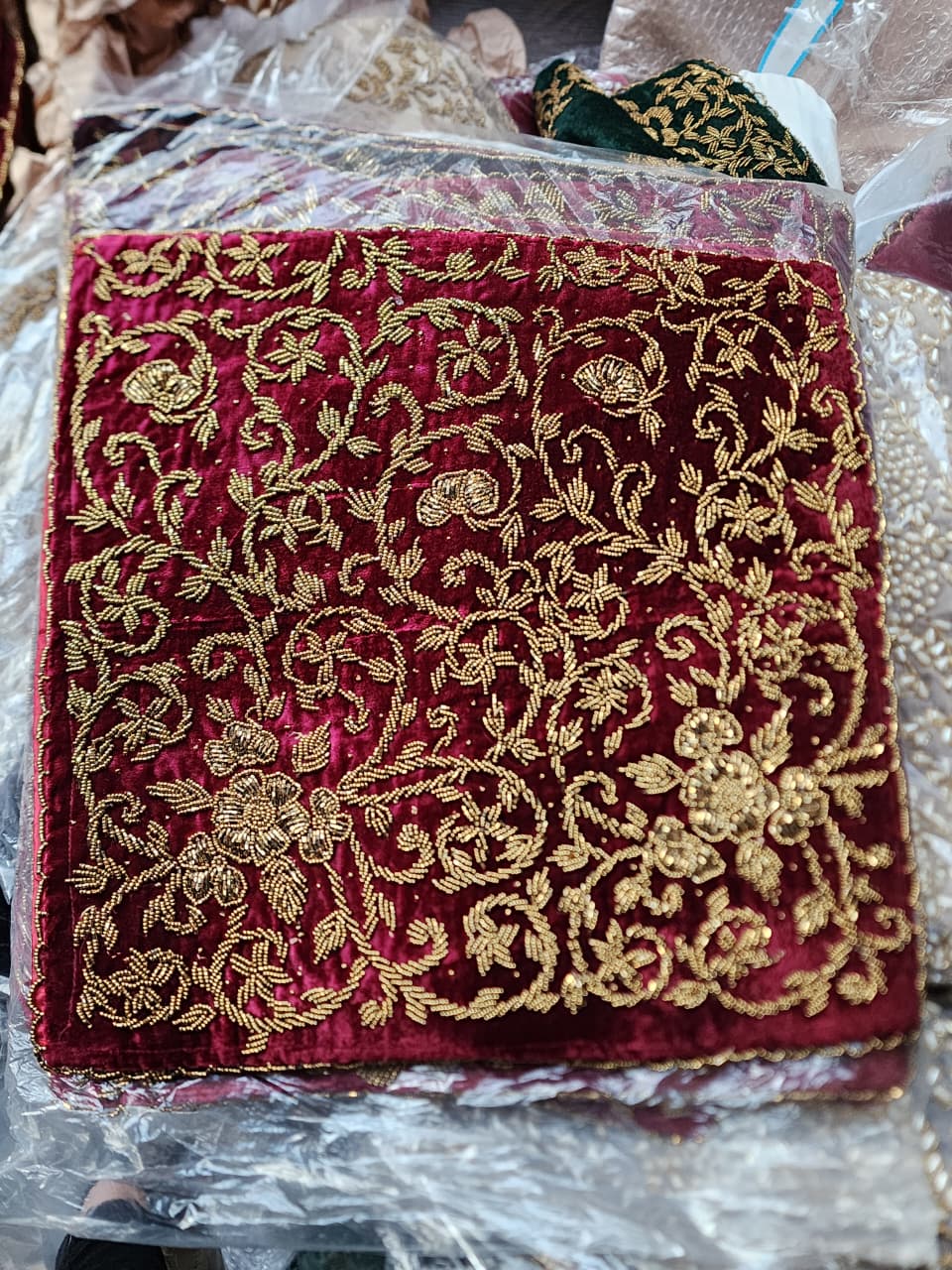 Handmade velvet Cushion Cover (Burgundy and Gold)