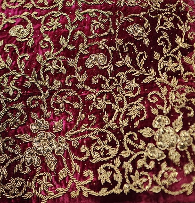 Handmade velvet Cushion Cover (Burgundy and Gold)