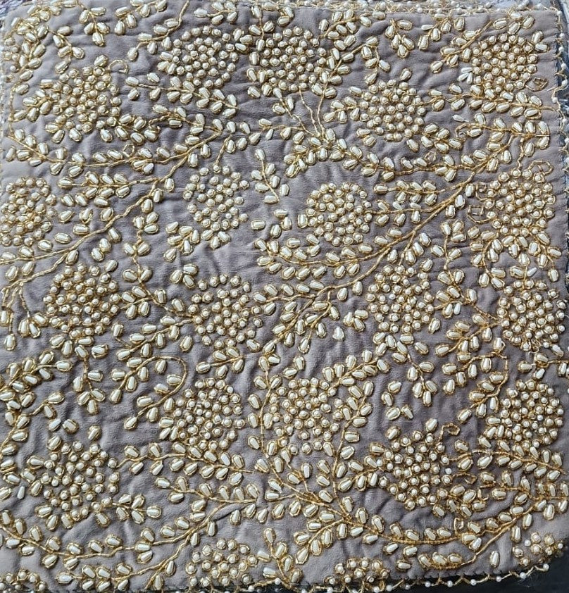 Handmade velvet Cushion Cover (Greyish Beige Pearl & Silver)