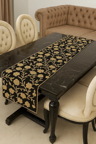 Handmade Table Runner (Black and Gold -4)