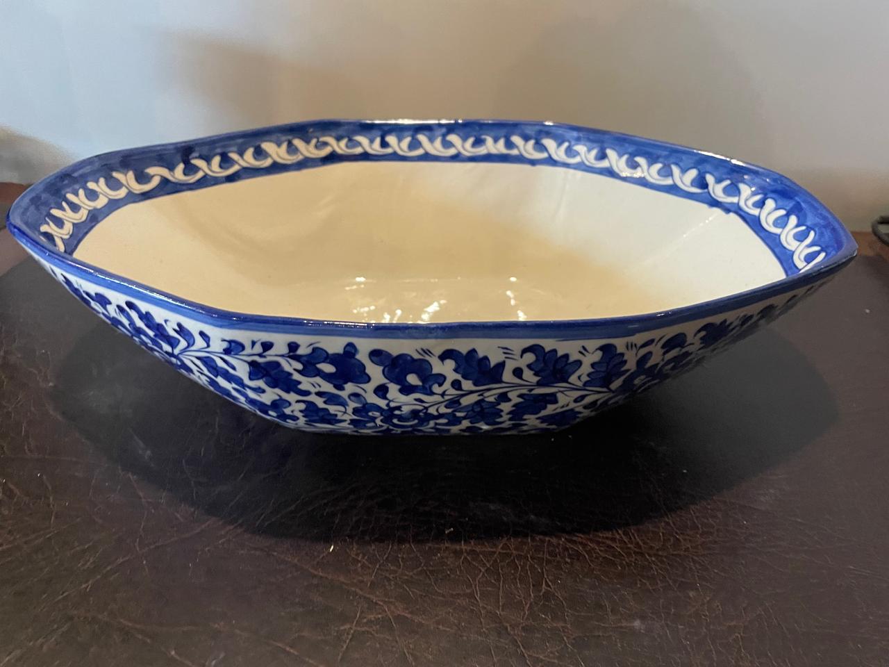 Handmade Ceramic Blue Floral Deep Bowl