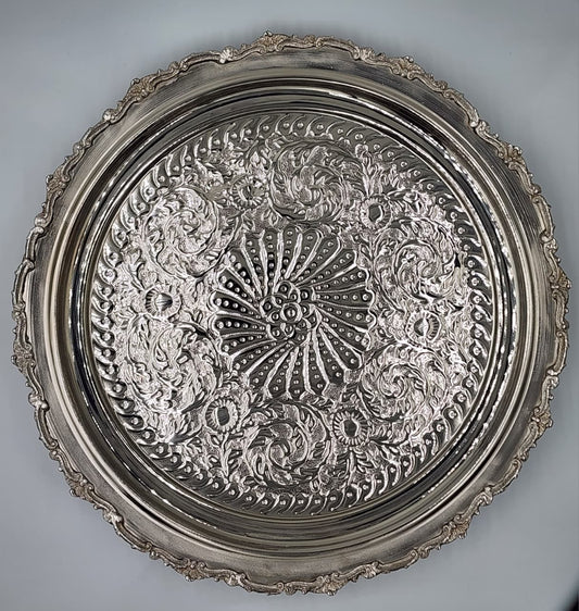 Hand-carved Brass Round Serving Platter