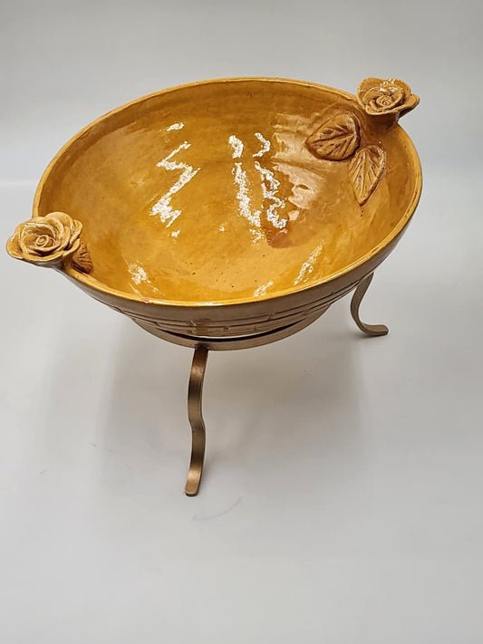 Handmade Rose Serving Platter with Stand - (Mustard)