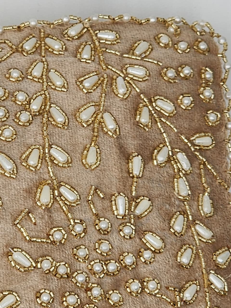 Handmade Velvet Cushion Cover (Light Beige Gold and Pearl)