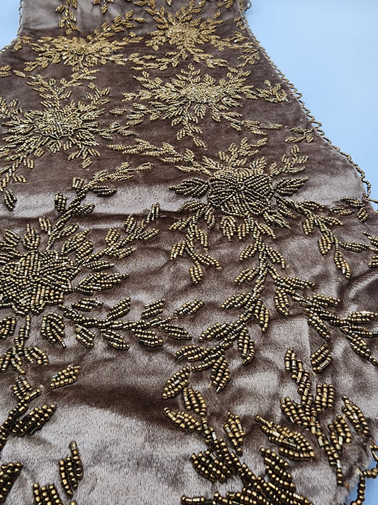 Handmade Beaded Table Runner Set - Grey and Gold