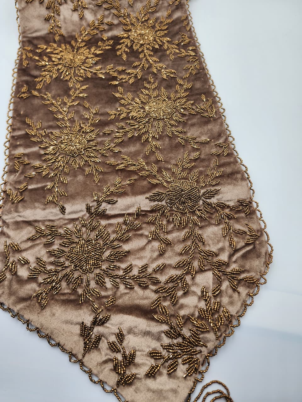 Handmade Beaded Table Runner Set- Grey and Gold