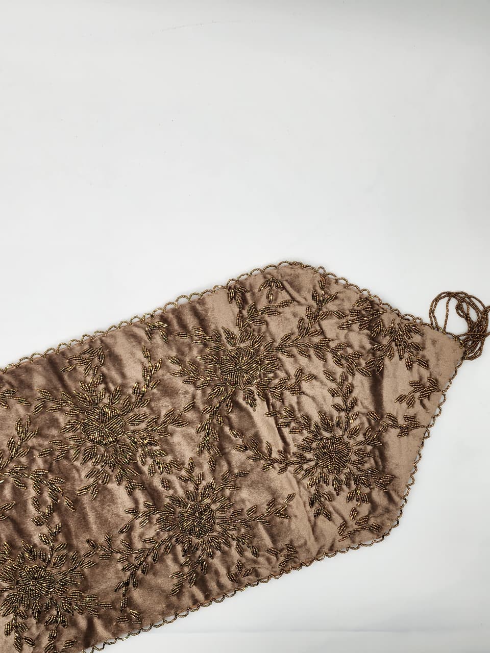 Handmade Beaded Table Runner Set- Grey and Gold