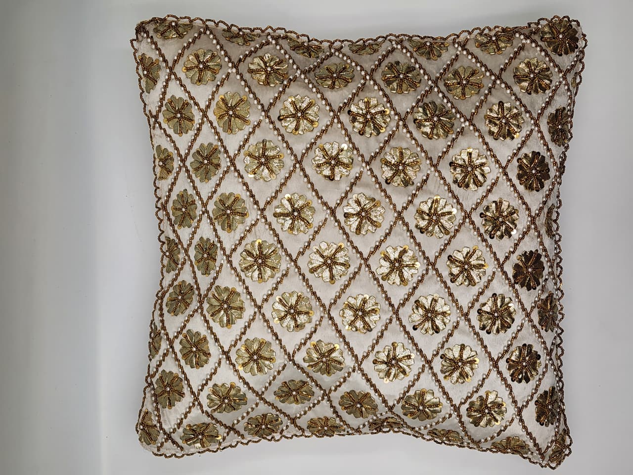 Handmade Velvet Cushion Cover (Ivory white and Gold)