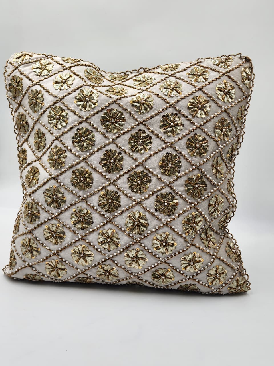 Handmade Velvet Cushion Cover (Ivory white and Gold)