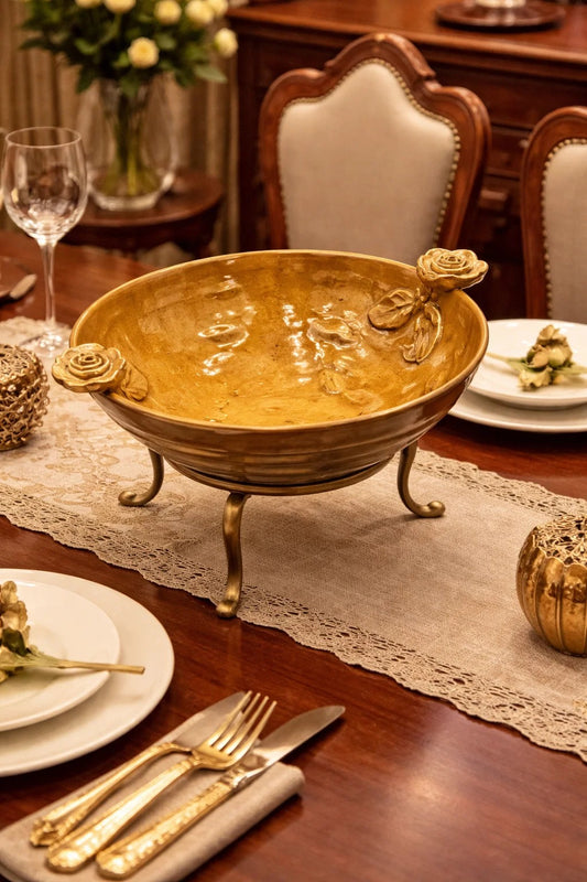 Handmade Rose Serving Platter with Stand - (Mustard)