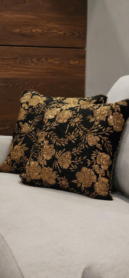 Handmade velvet Cushion Cover (Black and Gold)