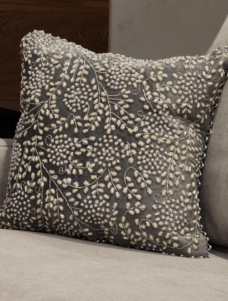 Handmade velvet Cushion Cover (Grey pearl & Silver)