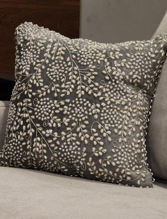Handmade velvet Cushion Cover (Grey pearl & Silver)