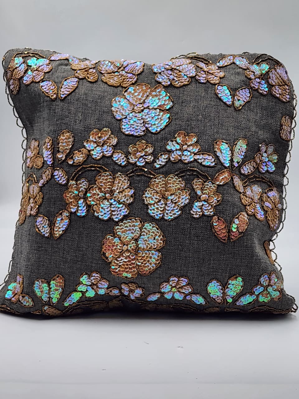 Handmade Sequence cushion cover on jute