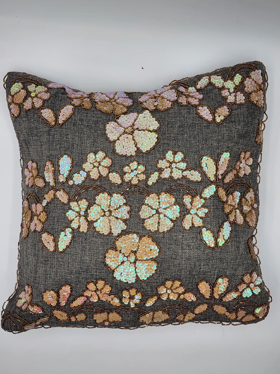 Handmade Sequence cushion cover on jute