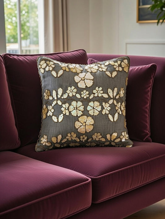 Handmade Sequence cushion cover on jute
