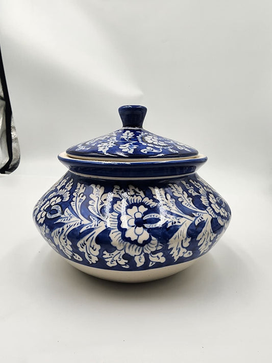 Handmade Ceramic Serving pot- Handi ( with stand) - Blue