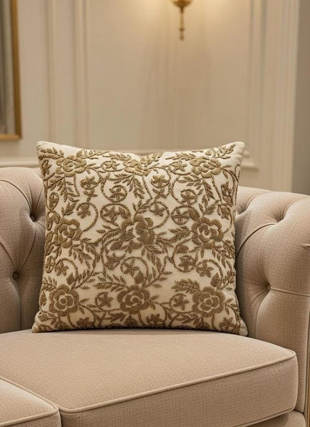 Handmade Velvet Cushion Cover (Beige and Gold)