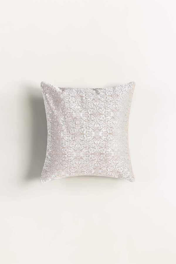 Velvet Embroidered Cushion Cover (Ivory White)