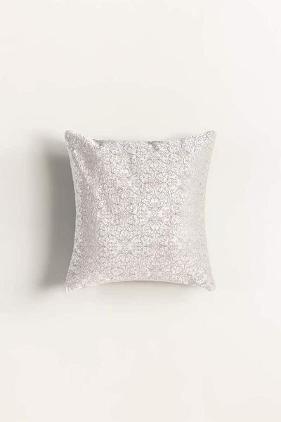 Velvet Embroidered Cushion Cover (Ivory White)