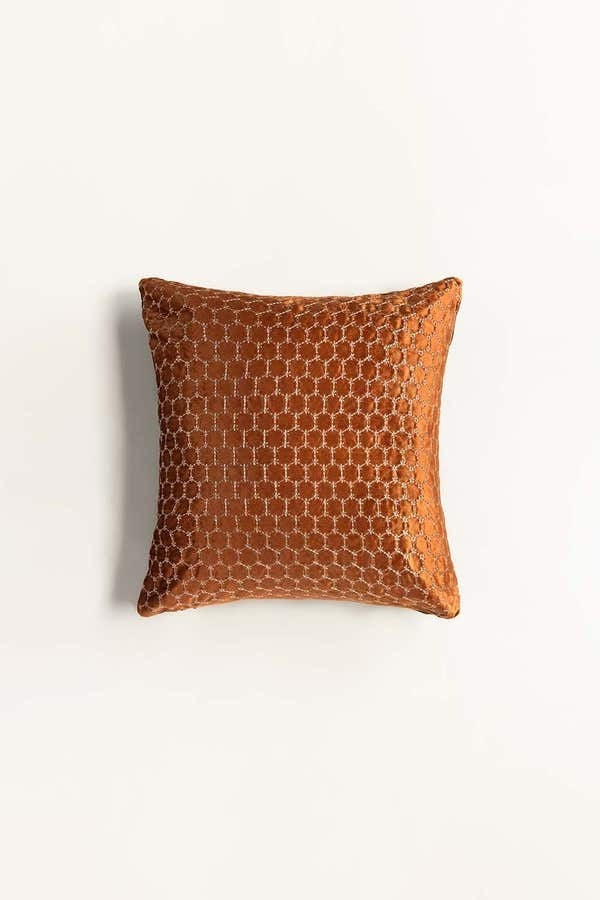 Velvet Embroidered Cushion Cover (Mustard colour)