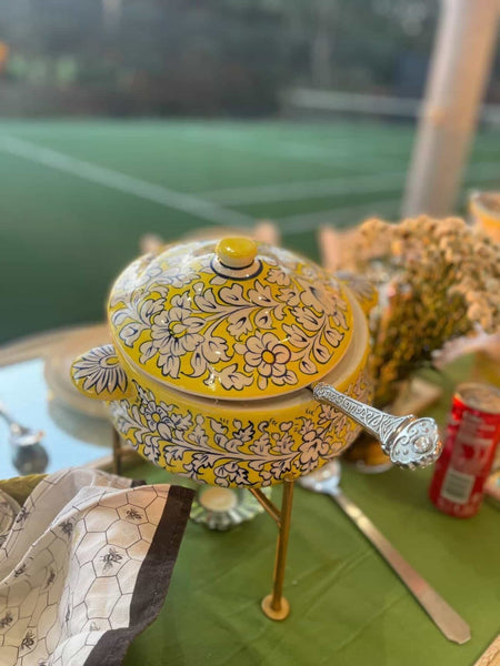 Handmade ceramic serving pot with stand - Handi  (Yellow)