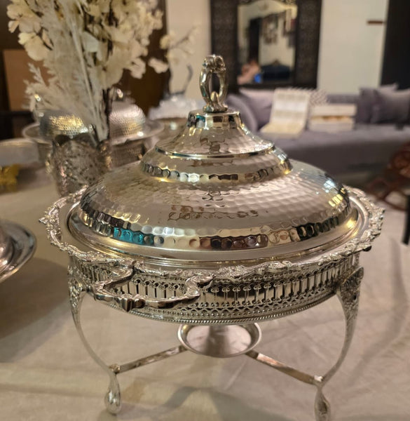 Hand - Carved Brass Food warmer/ Chafing Dish