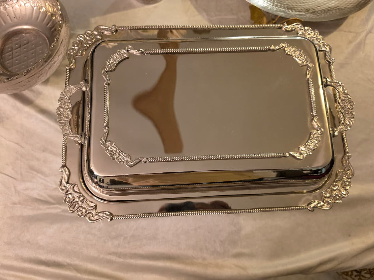 Hand crafted Brass Chafing Dish with cut work (Rectangular)