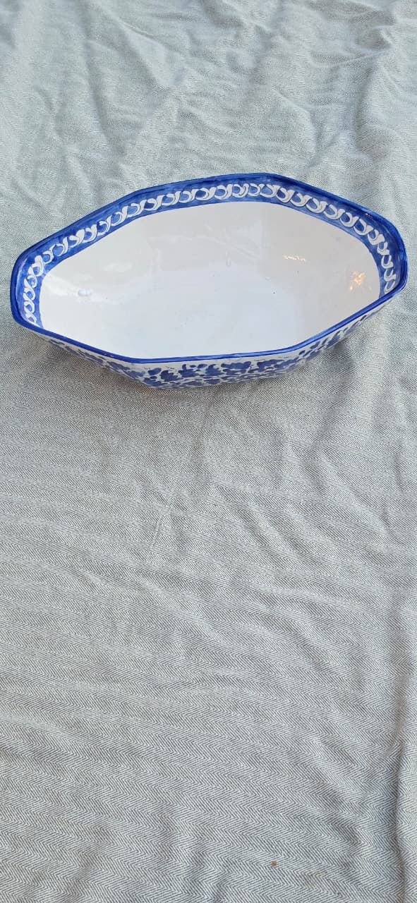 Handmade Ceramic Blue Floral Deep Bowl