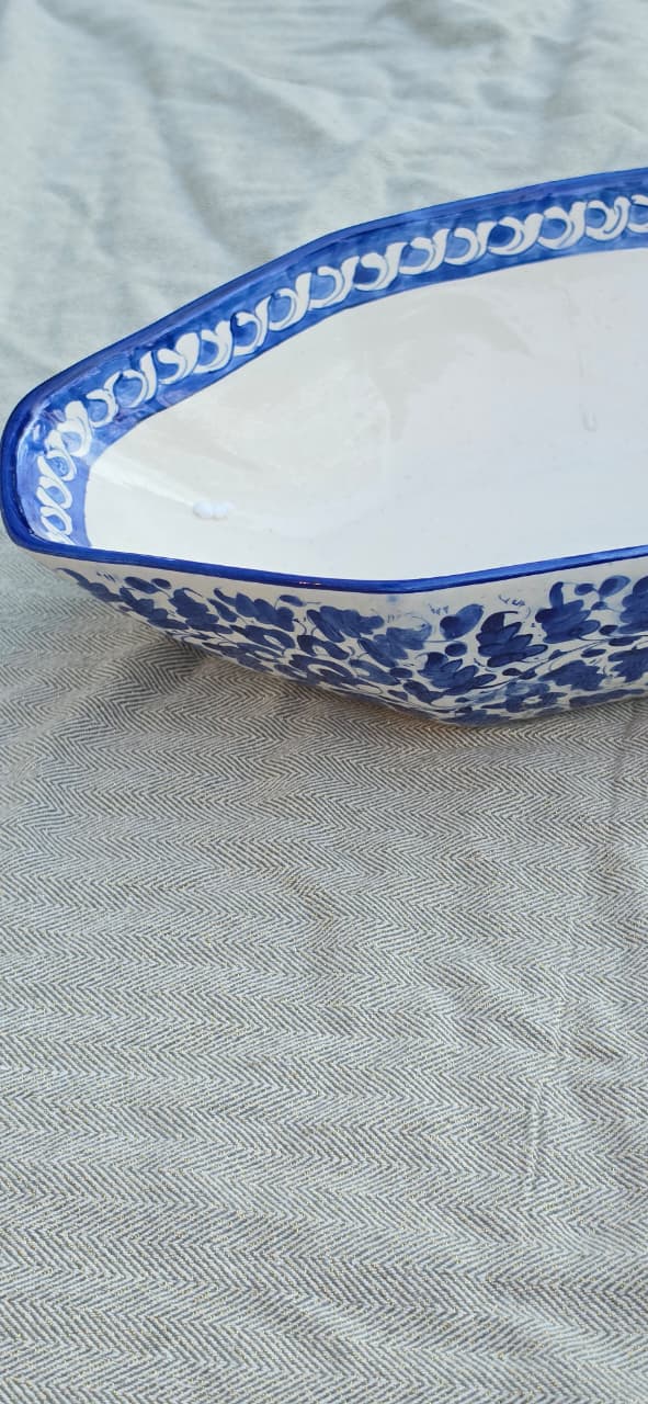 Handmade Ceramic Blue Floral Deep Bowl