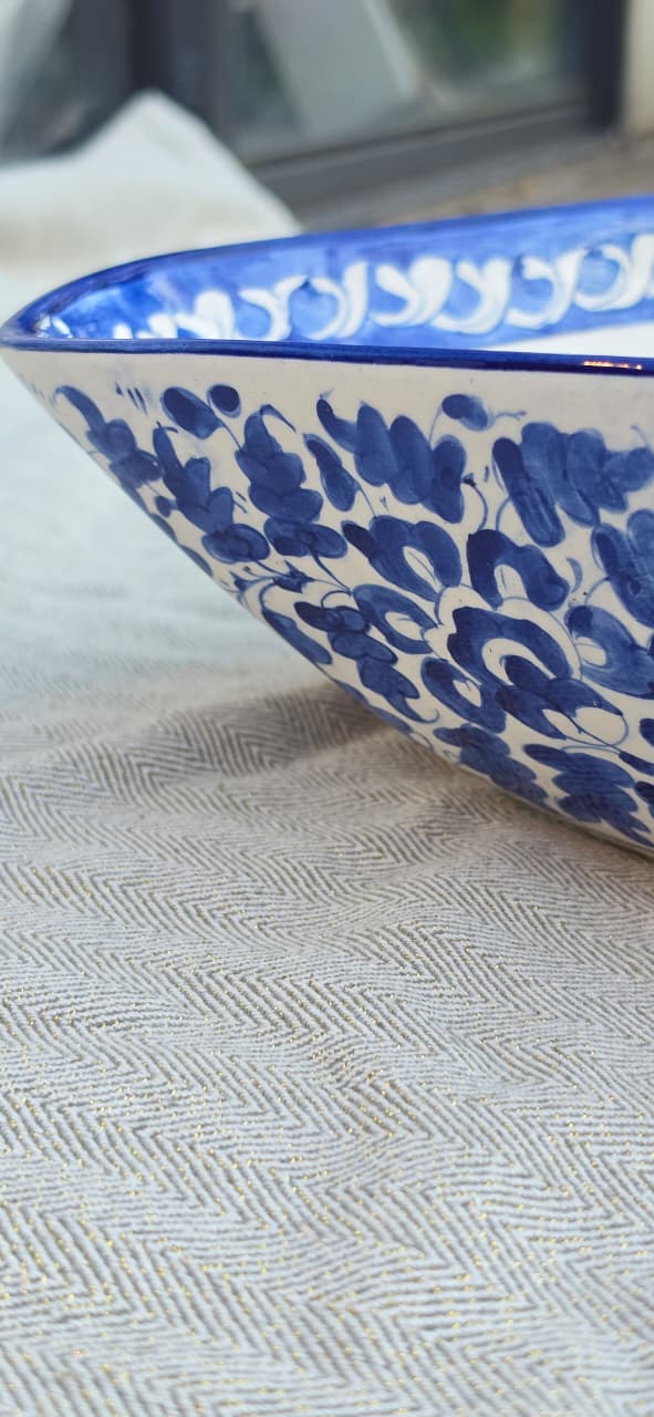 Handmade Ceramic Blue Floral Deep Bowl