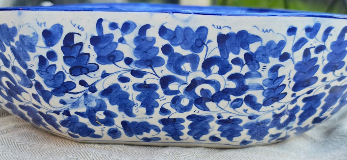 Handmade Ceramic Blue Floral Deep Bowl