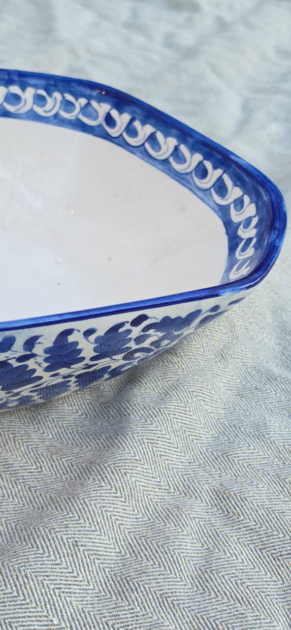 Handmade Ceramic Blue Floral Deep Bowl