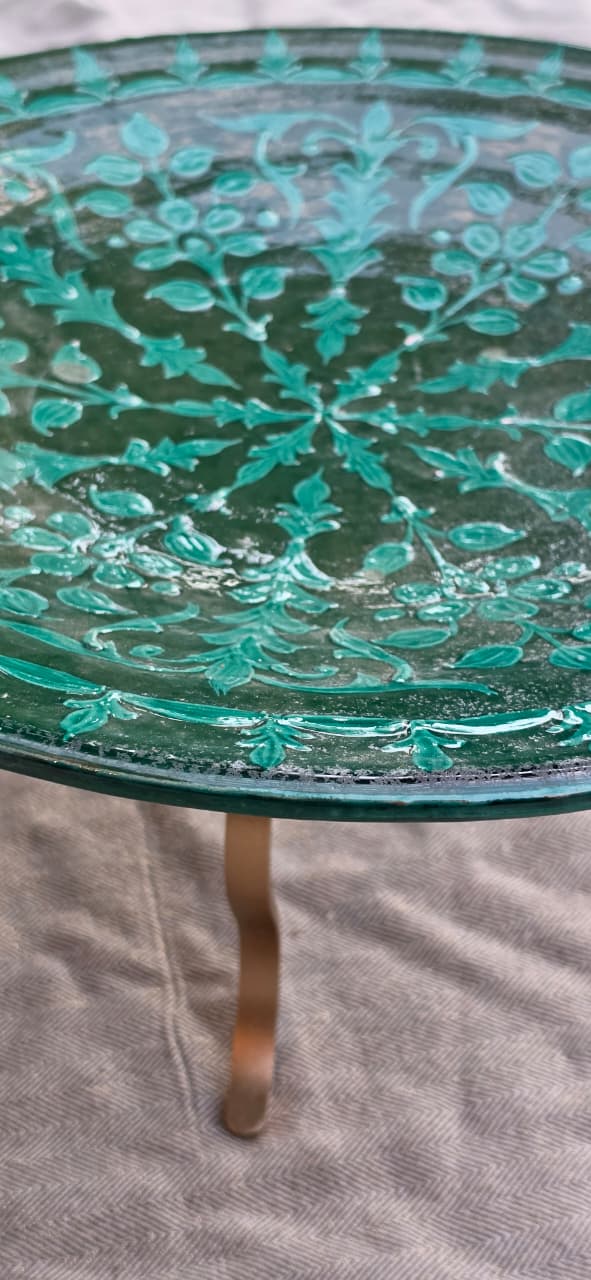 Hand-Painted Emerald Green Serving dish with stand