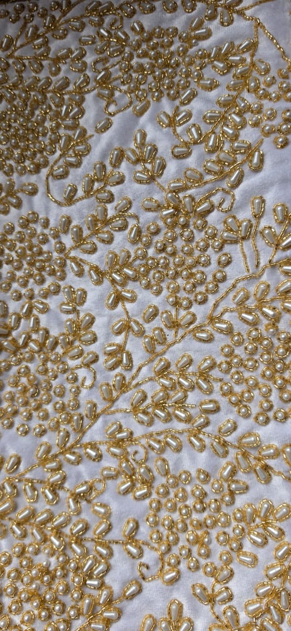 Handmade Velvet Cushion Cover (Pure White Gold and Pearl)