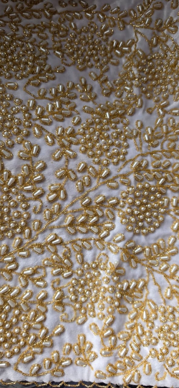 Handmade Velvet Cushion Cover (Pure White Gold and Pearl)