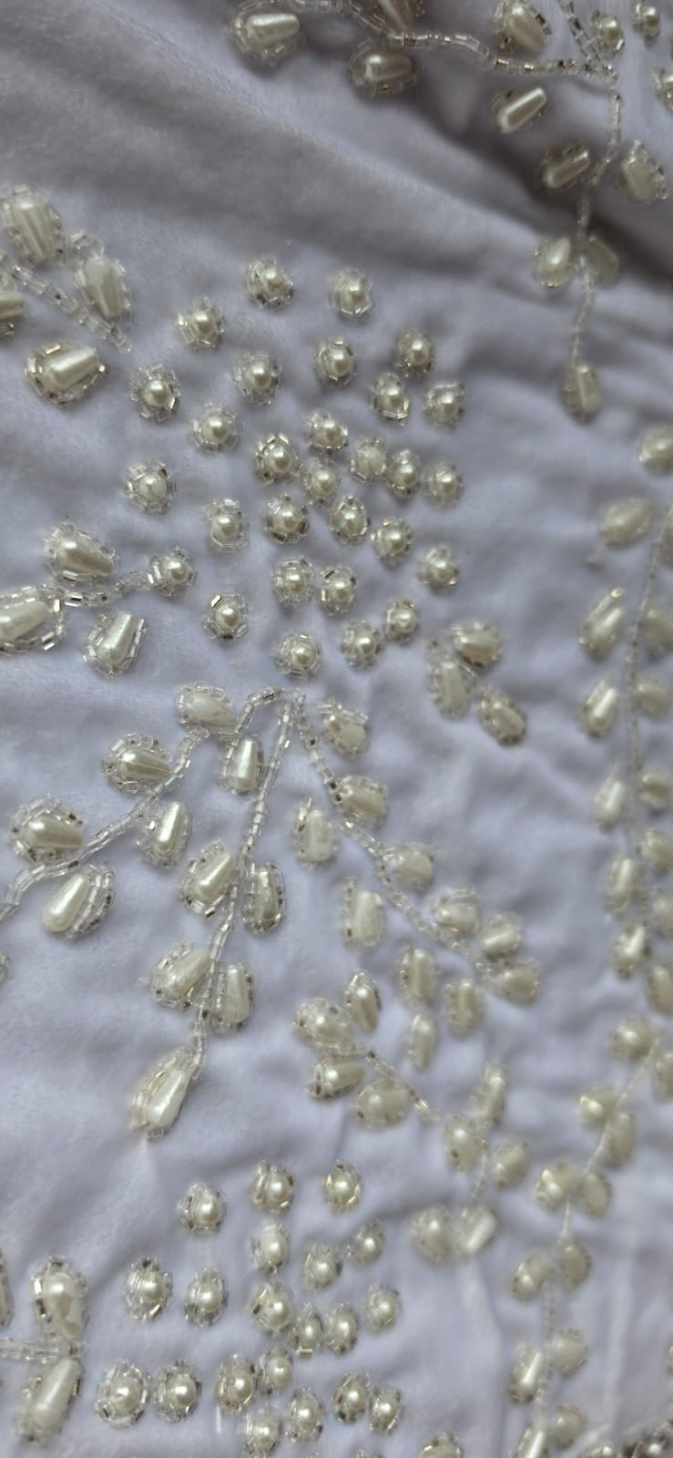 Handmade Velvet Cushion Cover (Pure White Silver and Pearl)