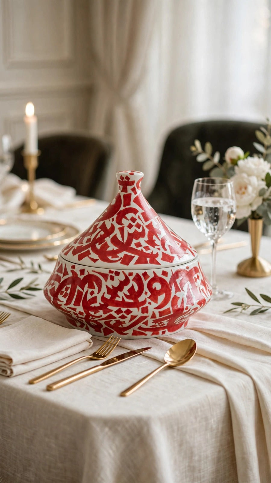 Calligraphy Ceramic Tagine (Red)