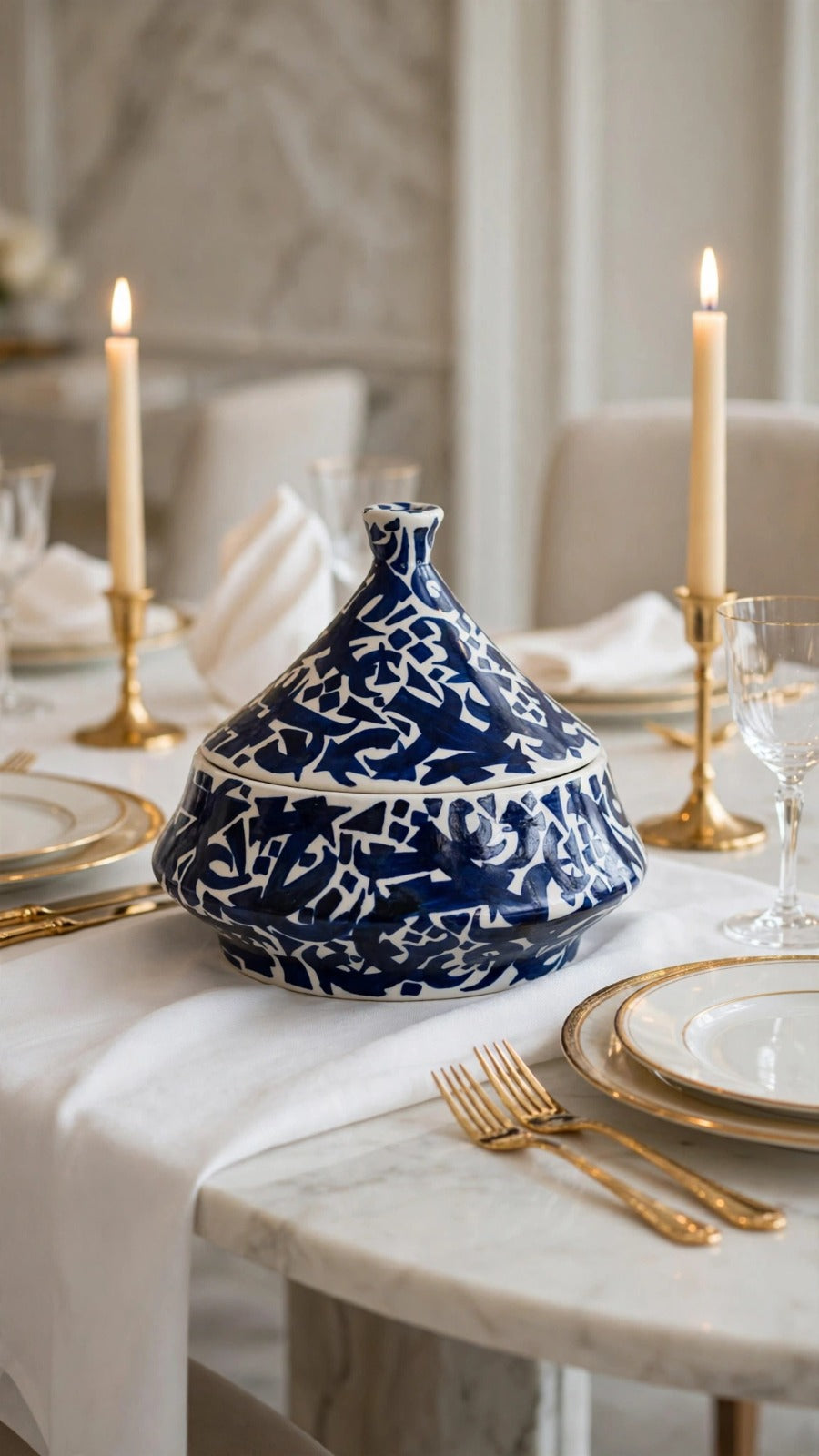 Calligraphy Ceramic Tagine (Blue)