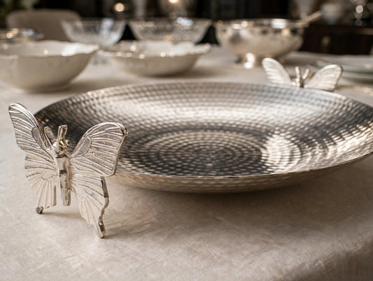 Large Hammered Mandi serving platter - Butterfly (Silver)