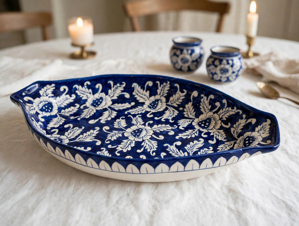 Royal Blue Handmade Ceramic Rice Platter